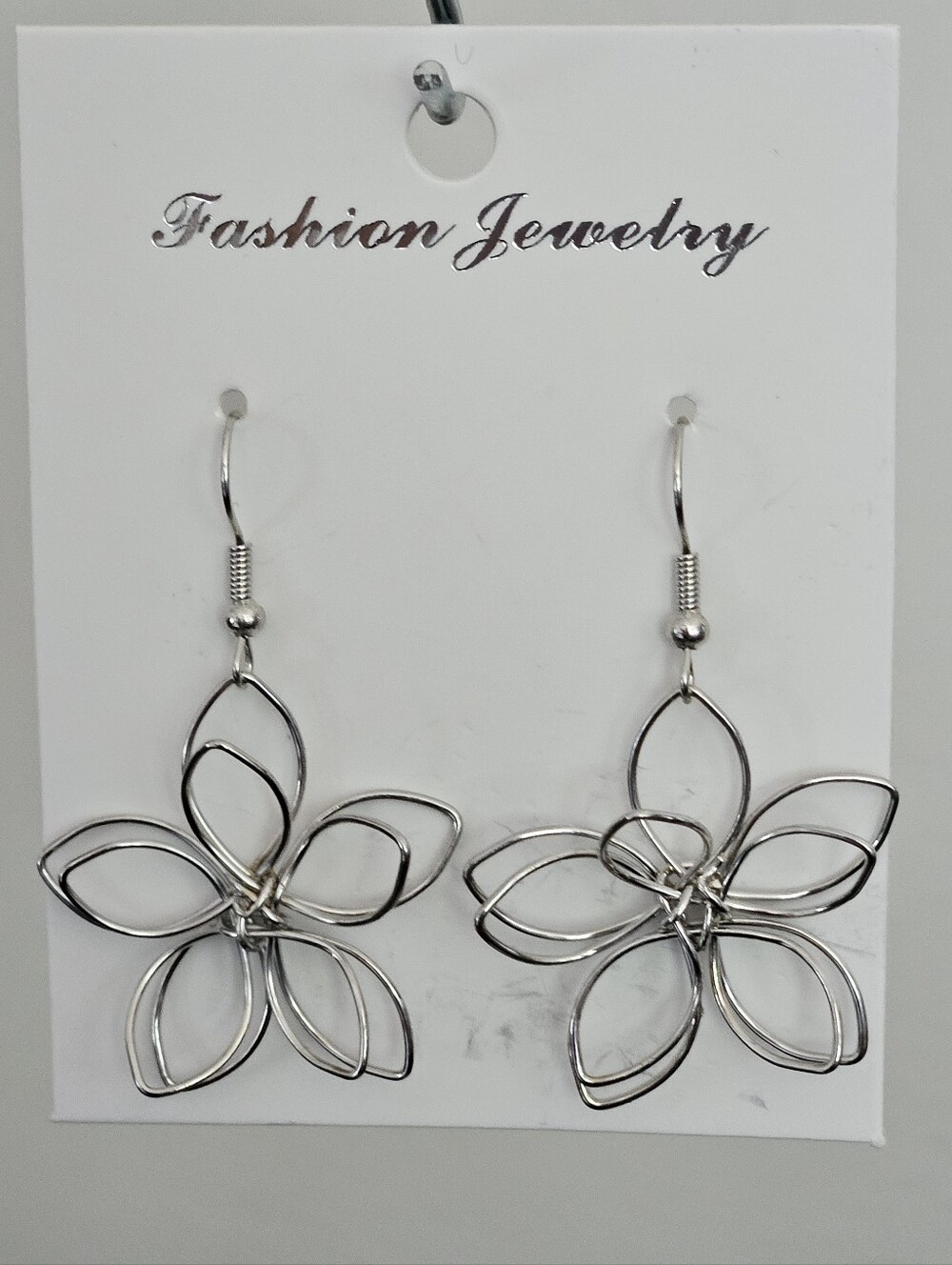 Silver Flower, 3D, Wire Drop Earrings, NWT